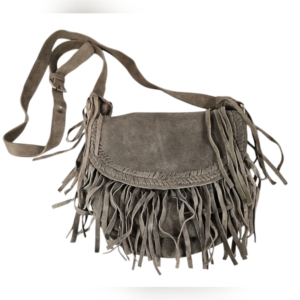 Vintage Raz Boho Leather Fringe Crossbody Bag Purse Western Hippie